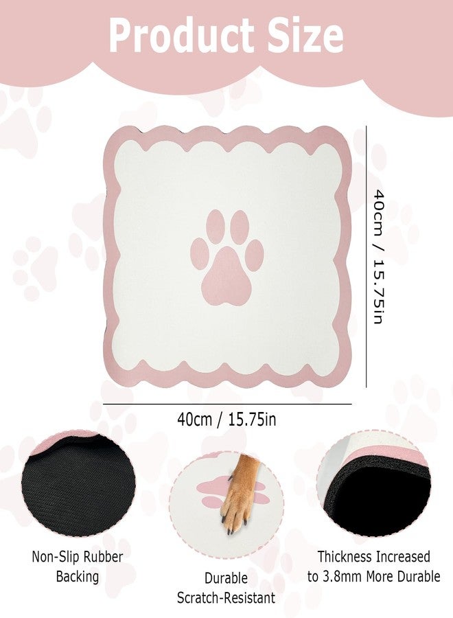 EQUNROY Dog Food Mat 40x50cm (16x20”) - 3.8mm Extra Thick Pet Placemat for Food & Water Bowls, Cute Pink Scalloped Edges, Large Washable Dog Mat for Puppy Cats, Elegant Drip-Tray Floor Protector - Image 2